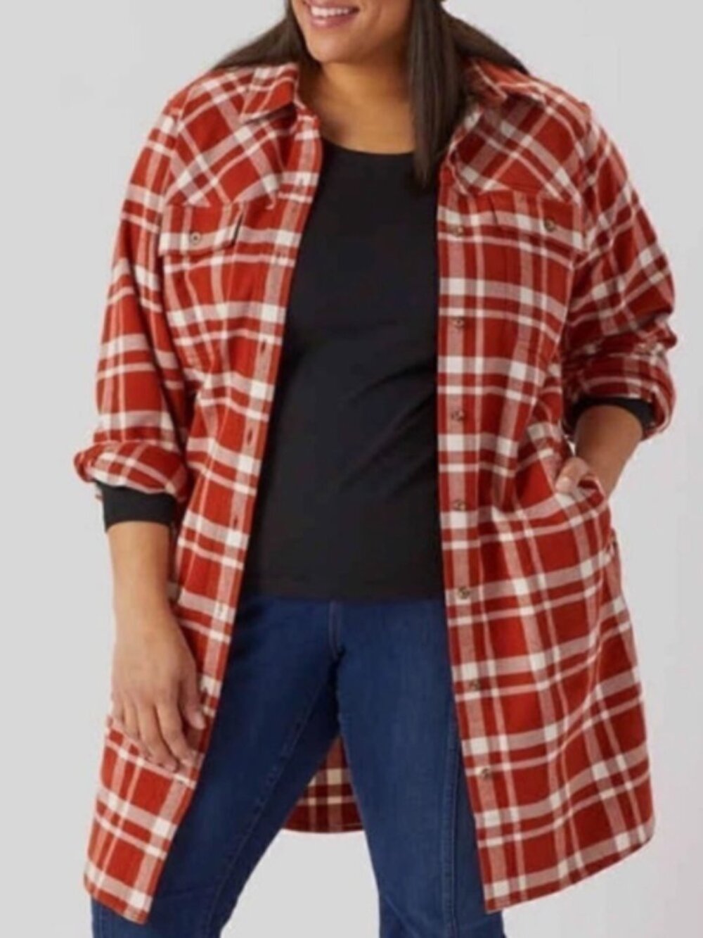 Duluth Trading Folklore Flannel Duster Dress Orange Plaid Medium